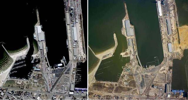 Gulfport, antes y después del huracán Katrina. Imagen: NOAA