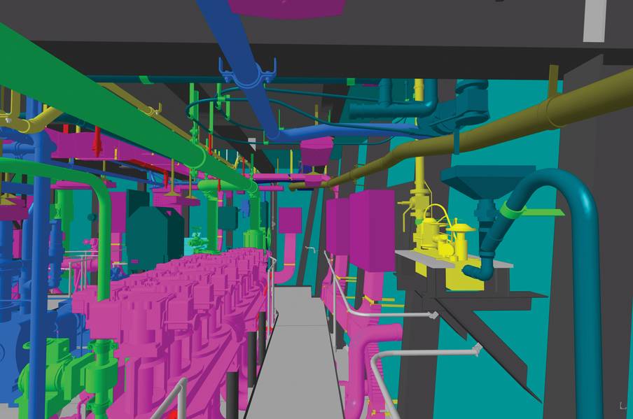 Northrop Grumman Shipbuilding completó el desarrollo de la fase de diseño de detalles para Gerald R. Ford (CVN 78) en el modelo de producto tridimensional. Imagen: HII / NNS