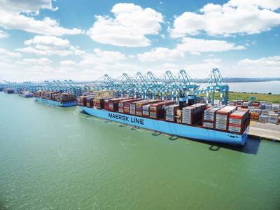 file Image: The Madrid Maersk عبارة عن حاوية 20،568 حاوية نمطية (TEU) ، تشغلها Maersk (CREDIT: Maersk)