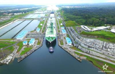 O navio-tanque de GNL Maria Energy completou o trânsito de marcos partindo do Atlântico para o Oceano Pacífico em 29 de julho. (Foto: Autoridade do Canal do Panamá)