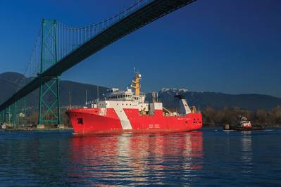 El primer buque grande lanzado bajo la Estrategia Nacional de Construcción Naval de Canadá, el buque de ciencias pesqueras costa afuera CCGS Sir John Franklin (Foto: Heath Moffat Photography)