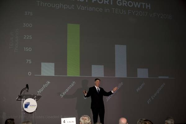 Der Geschäftsführer der Georgia Ports Authority, Griff Lynch, gibt seine Brunswick State of the Port-Adresse am Donnerstag, den 25. Oktober 2018 im Jekyll Island Convention Center bekannt.