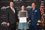 Among those recognized, 65 vessels of Foss Maritime and its subsidiary companies were granted the 2016 Jones F. Devlin award for outstanding safety records. Pictured: Susan Hayman from Foss accepts the award. (Photo: Foss)