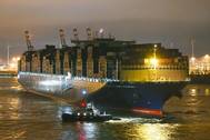 CMA CGM Antoine de Saint Exupery made its maiden call at the Port of Hamburg on Thursday morning, March 15 (© HHM / Dietmar Hasenpuscch)