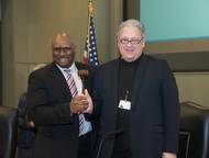 Arnold B. Baker (left), Chairman of the Board of Commissioners of the Port of New Orleans, poses with Laney J. Chouest (right), Past-Chairman of the Board.
Credit: Port of New Orleans