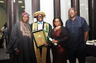 L-R: Assistant Director, Maritime Safety, Nigerian Maritime Administration and Safety Agency (NIMASA) Engineer Olu Aladenusi, FNSE, Executive Director, Operations, NIMASA, Engr. Rotimi Fashakin, FNSE, His Wife Mrs. Olubisola Fashakin and Head, Corporate Communications, NIMASA, Mr. Isichei Osamgbi at the conferment of the Fellowship status to the NIMASA ED, Operations by the Nigerian Society of Engineers in Abuja recently. (Photo courtesy of NIMASA)