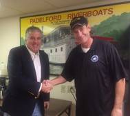 Captain Gus Gaspardo, Vice President Padelford Packet Boat Company, with Rob McMahon, Passenger Vessel Foundation (Photo: Passenger Vessel Foundation)