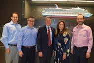 From left: Carnival Corporation VP Port and Destination Development David Candib, Carnival Cruise Line EVP Professional Services James Heaney, Canaveral Port Authority Port Director and CEO Capt. John Murray, Carnival Cruise Line President Christine Duffy, and Carnival Cruise Line COO Gus Antorcha. (Photo: Carnival Cruise Line)