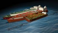 Depiction of the world’s first Floating LNG Liquefaction, Regasification and Storage Unit (FLRSU)