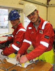 The first two Bibby apprentices – left to right – Ed Beattie and Alan Mackintosh. (Photo: The Underwater Center)