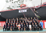 Front row, fifth from left, Satoshi Onoda, president of JERA; seventh, Seiji Izumisawa, president and CEO of Mitsubishi Heavy Industries; fourth, Tadaaki Naito, NYK president. (Photo: NYK Group)