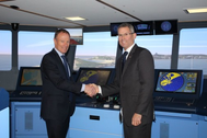 To the left, Paul Gilkison, Area Sales Manager, Kongsberg Digital and to the right Michael van Balen, Principal of AMC (Photo: Kongsberg)