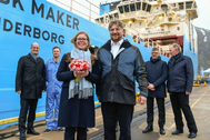 Godmother Rikke Eskjær and Olav Nakken, CEO of Kleven verft A/S after naming sereminy and delivery of Mærsk Maker. Photo: Olav Thokle - Fotomaritim