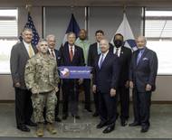 Port Houston Executive Director Roger Guenther; USACE Galveston District Col. Timothy Vail; Port Houston Commissioner Clyde Fitzgerald; Congressman Brian Babin; USACE Galv. District Deputy District Engineer Byron Williams (green shirt); Congressman Jodey Arrington (back row green tie); Congressman Kevin Brady; Congressman Al Green (wearing mask); Port Houston Commissioner Roy Mease (Photo: Port Houston)