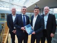 Image from left: Hans Næss Olstad, VP Head of Sales Marketing in Torvald Klaveness, Peter Norborg CEO in Clipper Bulk A/S, Lasse Kristoffersen CEO in Torvald Klaveness and Tom Harald Gjerdingen Head of Bulkhandling in Klaveness.
