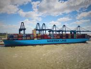 The Madrid Maersk at Felixstowe's Berth 8 photographed by Captain Prithvi Singh, SCS pilot at Harwich Haven Authority, who piloted the Madrid Maersk out of Felixstowe.
