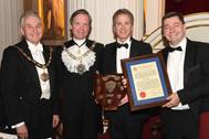 L - R The Master Carman, Mr Mark Griffiths; The Rt. Hon The Lord Mayor of London, Alderman the Lord Mountevans; Patrick Walters, Group Commercial Director, Peel Ports; Mark Whitworth, Chief Executive, Peel Ports