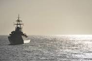 A UK Naval warship on patrol. CREDIT: AdobeStock / © Peter Cripps