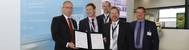 DNV GL presented GTT and TECHNOLOG with a GASA statement for the retrofit of very large container vessels (VLCVs) with exoskeleton membrane LNG tanks. From left to right: Helmut Radebold, TECHNOLOG, Geoffroy Beutter, GTT, Henning Pewe, DNV GL - Maritime, Gerd-Michael Würsig, DNV GL – Maritime, Hans-Jürgen Voigt, TECHNOLOG. Photo: DNV GL