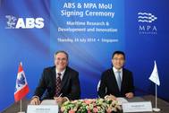 ABS Vice President of Operations, Pacific Division Derek Novak and MPA Chief Executive Andrew Tan sign the memorandum of understanding. (Photo: ABS)