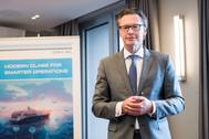 Knut Ørbeck-Nilssen, CEO DNV GL – Maritime, presenting at DNV GL’s Nor-Shipping press conference in Oslo (Source: DNV GL)