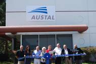 Left to Right: David Walden (Austal - Homeport Manager), Annabel Walden, Adm. Jose Betancourt (USN – Ret.), Councilwoman Pamela Bensoussan (City of Chula Vista), Mayor Cheryl Cox (City of Chula Vista), Tim Mahoney (Austal USA – VP Post Delivery Service & Support), Dir. Economic Development Michael Meacham (City of Chula Vista), and Ronald Delaney (Austal - Service Warranty Engineer)