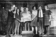 From left to right: Eamonn O'Reilly (ESPO Chairman), Mériadec Le Mouillour (CCI Brest), MEP Karima Delli (Chairman of TRAN Committee), Pat Cox (Jury Chairman), P. Kalil (Guadeloupe), Viviane François-Julien (Guadeloupe), Bernard Mazuel (UPF) and Isabelle Ryckbost (ESPO). Photo: ESPO