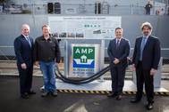 From left to right: Port of LA Executive Director, Gene Seroka; Jonathan Williams President & CEO Battleship Iowa; LA City Councilman Joe Buscaino; and Cavotec's Luciano Corbetta. (Photo: POLA)