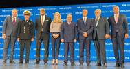 From left to right: Roberto Olivari, Monfalcone Shipyard Director; Captain Heikki Laakkonen; Arnold Donald, President and CEO of Carnival Corporation; Jan Swartz, Group President of Princess Cruises and Carnival Australia; Giuseppe Bono, CEO of Fincantieri; Gianluca Castaldi, Undersecretary of State to the Presidency of the Council of Ministers; Micky Arison, Chairman of Carnival Corporation; Stein Kruse, Group CEO of Princess Cruises, Holland America Line, Seabourn, Carnival Australia and UK. P