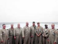 left to right: Alan Williams, AB; Doug Carson, third mate; Pat McGee, cook; Ron Robinson, chief mate; Chris Farmer, AB/tankerman; Vince Mull, chief engineer; Travis Stringer, AB/tankerman, and Gus Cramer, captain.