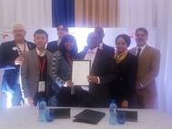 (left to right – Alan Winde, Minister of Economic Opportunities in the Western Cape; Jeffrey Phang, Managing Director of Saldehco; Eric Hennet, Managing Director of Altus France (back); Sophie Masipa, Chairperson of Saldehco; Siyabonga Gama, Transnet Group Chief Executive; Mlamuli Buthelezi, Transnet Group Chief Operating Officer (back); Shulami Qalinge, Transnet National Ports Authority Chief Executive; and Alderman Marius Koen, Executive Mayor of Saldanha Bay Municipality (Photo: TNPA)