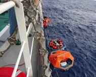 A scene of rescuing crew members