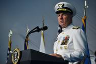 Adm. Karl Schultz speaks during a change of command ceremony at Coast Guard Headquarters in Washington, D.C., June 1, 2018. During the ceremony Schultz relieved Adm. Paul Zukunft to become the 26th commandant of the Coast Guard. (U.S. Coast Guard photo by Patrick Kelley)