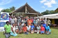 BMT scientist Dr Beth Toki (back, fourth from right) met with government officials and community stakeholders at Barana Village, on the outskirts of Honiara Photo BMT