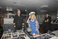 Seabourn Ovation godmother Elaine Paige gets a special bridge tour from the ship’s Captain, Stig Betten (left), and Staff Captain, Stefan Tsvetkov. Ovation was christened in front of Seabourn guests in Valletta, Malta. Photo by the company.
