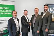 From the left ESL Shipping represented by Tero Valu, Ship Operator and Mikke Koskinen, Managing Director. Skangas’s Tommy Mattila, Sales and Marketing Director and Jouni Bedda, Sales Manager. Photo: Skangas