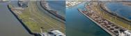 Left: Situation at the start of works and after completion of the HES Hartel Tank Terminal quay walls and jetty. Foto: Paul Martens, HES Hartel Tank Terminal