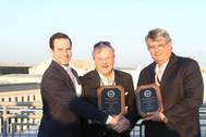 Terry O Brien accepts Austal SCA Safety Awards from Stephen Woodring and Tom Godfrey of SCA Photo Austal