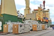 Some of the transformers of the recent record breaking shipment while being loaded onto mv RICKMERS TOKYO in Rijeka mid-September. Photo: Liburnia Maritime Agency