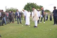 Mr Venkaiah Naidu & Mr Suresh Prabhu doing the T-off at CVR Links Golf Course Photo Krishnapatnam Port