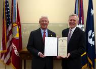Washington D.C. (Feb. 28, 2013) Secretary of the Navy (SECNAV) Ray Mabus presents the Department of the Navy's highest award for civilians, the Navy Distinguished Public Service Medal, to U.S. Senator Roger Wicker.
