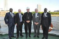 From left: William Azuh (Head, Africa Section, International Maritime Organization), Simon O'Toole (AoS Chair of Trustees), Cardinal Vincent Nichols, Captain Esteban Pacha (AoS Vice Chair of Trustees), Juvenal Shiundu (Senior Deputy Director, Technical Cooperation Division, International Maritime Organization) (Photo:AoS)