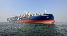 CMA CGM's Monte Cristo is the first vessel in a series of six 15,000-TEU methanol container ships, as part of the group’s decarbonization strategy. Image courtesy CMA CGM