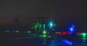 U.S. Marines from the 31st Marine Expeditionary Unit depart USS Tripoli (LHA 7) to board M/V Blue Star III, a commercial ship suspected of attempting to transit to Iran in violation of the U.S. blockade of Iranian ports, April 28, 2026. U.S. forces released the vessel after conducting a search and confirming the ship’s voyage would not include an Iranian port call. (U.S. Marine Corps photo)