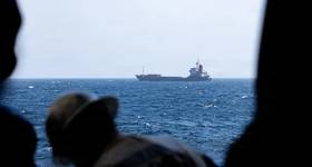 U.S. Marines from the 31st Marine Expeditionary Unit board M/V Blue Star III, a commercial ship suspected of attempting to transit to Iran in violation of the U.S. blockade of Iranian ports, April 28, 2026. U.S. forces released the vessel after conducting a search and confirming the ship’s voyage would not include an Iranian port call. (U.S. Marine Corps photo)