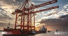 Baltic Container Terminal’s new quay cranes arrive early morning of June 1 at the Port of Gdynia. The terminal now has eight quay cranes. © Baltic Container Terminal