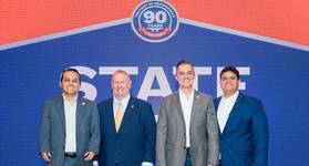 From left, BND Commissioner David A. Garcia, BND Secretary John Reed, BND Vice Chairman Ernesto Gutierrez and BND Commissioner Luis H. Villarreal Jr., stand on stage during the Port of Brownsville's annual State of the Port on June 11, at the Rancho Viejo Conference Center in Rancho Viejo, Texas. © Port of Brownsville