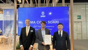 Bureau Veritas, CMA CGM and SDARI launch a Joint Development Project for an assisted container vessel concept at SMM. © Bureau Veritas