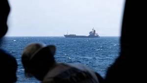 U.S. Marines from the 31st Marine Expeditionary Unit board M/V Blue Star III, a commercial ship suspected of attempting to transit to Iran in violation of the U.S. blockade of Iranian ports, April 28, 2026. U.S. forces released the vessel after conducting a search and confirming the ship’s voyage would not include an Iranian port call. (U.S. Marine Corps photo)