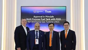 (L to R): Matthew Tremblay, ABS Senior Vice President, Global Offshore Markets; Rostom Merzouki, ABS Vice President, Global Sustainability; John Ki Lim, Hanwha Ocean General Manager and Team Leader of Commercial Vessel Development team; and Dong Kwon (Duke) Lee, Hanwha Ocean Senior Vice President and Head of Basic Performance R&D Center.

Image courtesy ABS